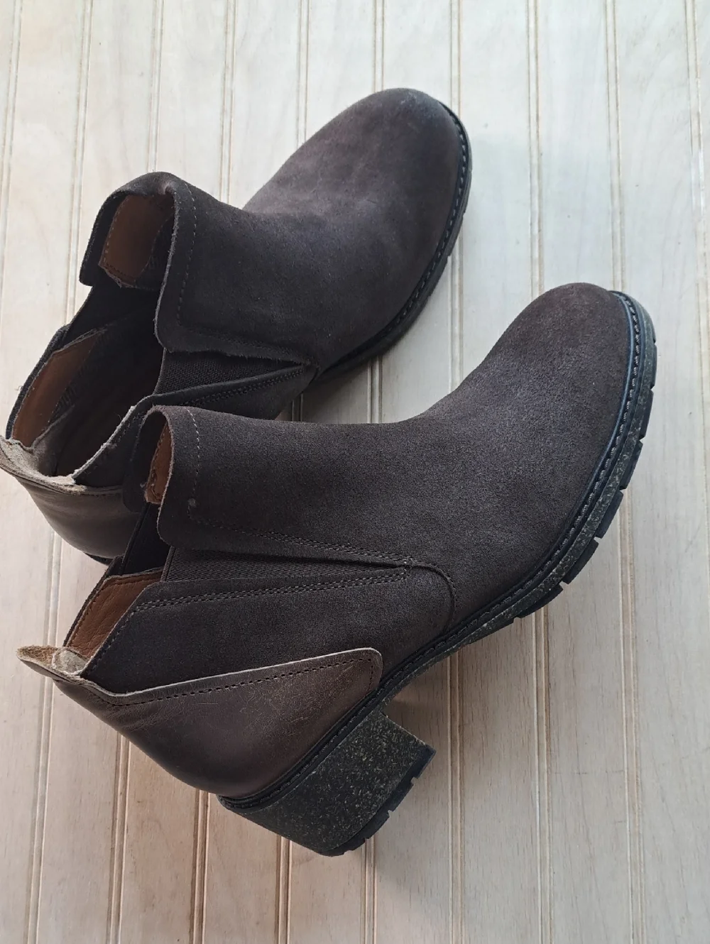 Aetrex Frankie Leather Suede Chelsea Ankle Boots Brown Orthopedic Slip On